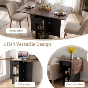 47.5 Inch Farmhouse Extendable Wooden Dinner Table with Lockable Wheels-Rustic Brown view 9