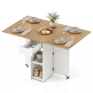47.5 Inch Farmhouse Extendable Wooden Dinner Table with Lockable Wheels-White