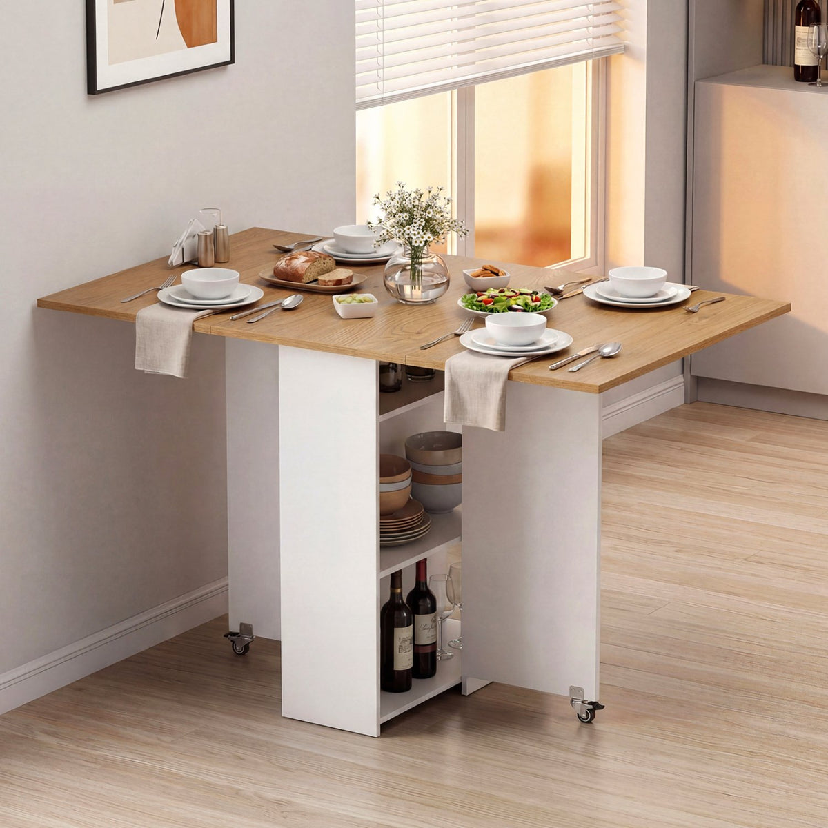 47.5 Inch Farmhouse Extendable Wooden Dinner Table with Lockable Wheels-White view 3