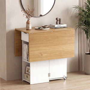 47.5 Inch Farmhouse Extendable Wooden Dinner Table with Lockable Wheels-White view 6