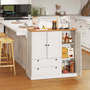 47.5 Inch Kitchen Freestanding Storage Cabinet with 3 Doors and 2 Large Drawers-White view 2