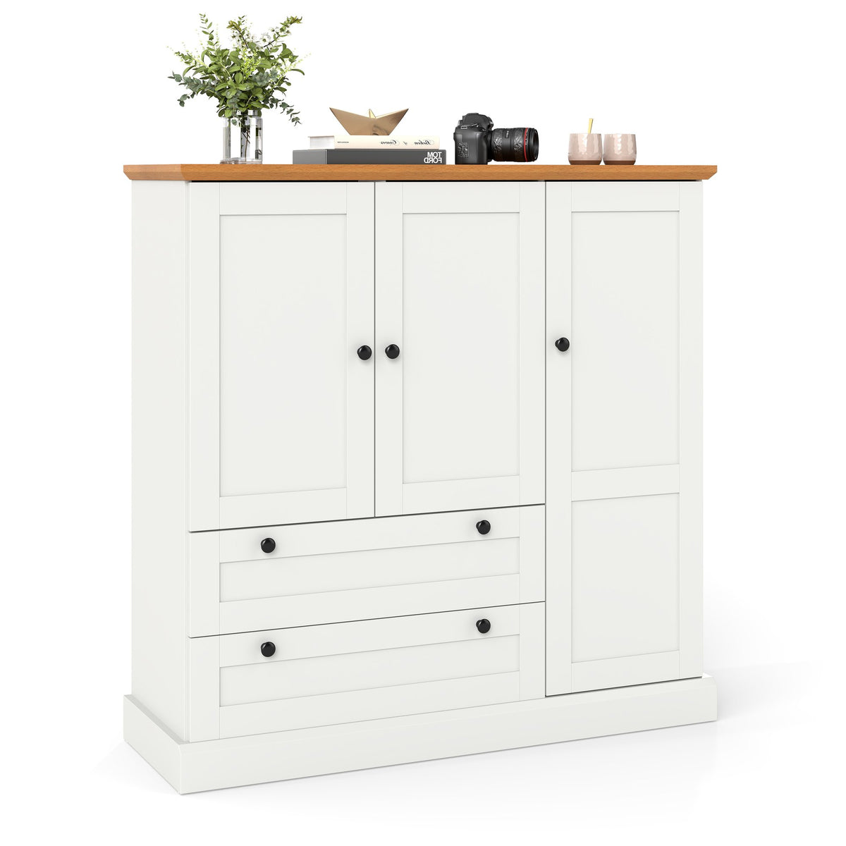 47.5 Inch Kitchen Freestanding Storage Cabinet with 3 Doors and 2 Large Drawers-White view 4