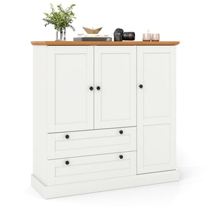 47.5 Inch Kitchen Freestanding Storage Cabinet with 3 Doors and 2 Large Drawers-White view 4
