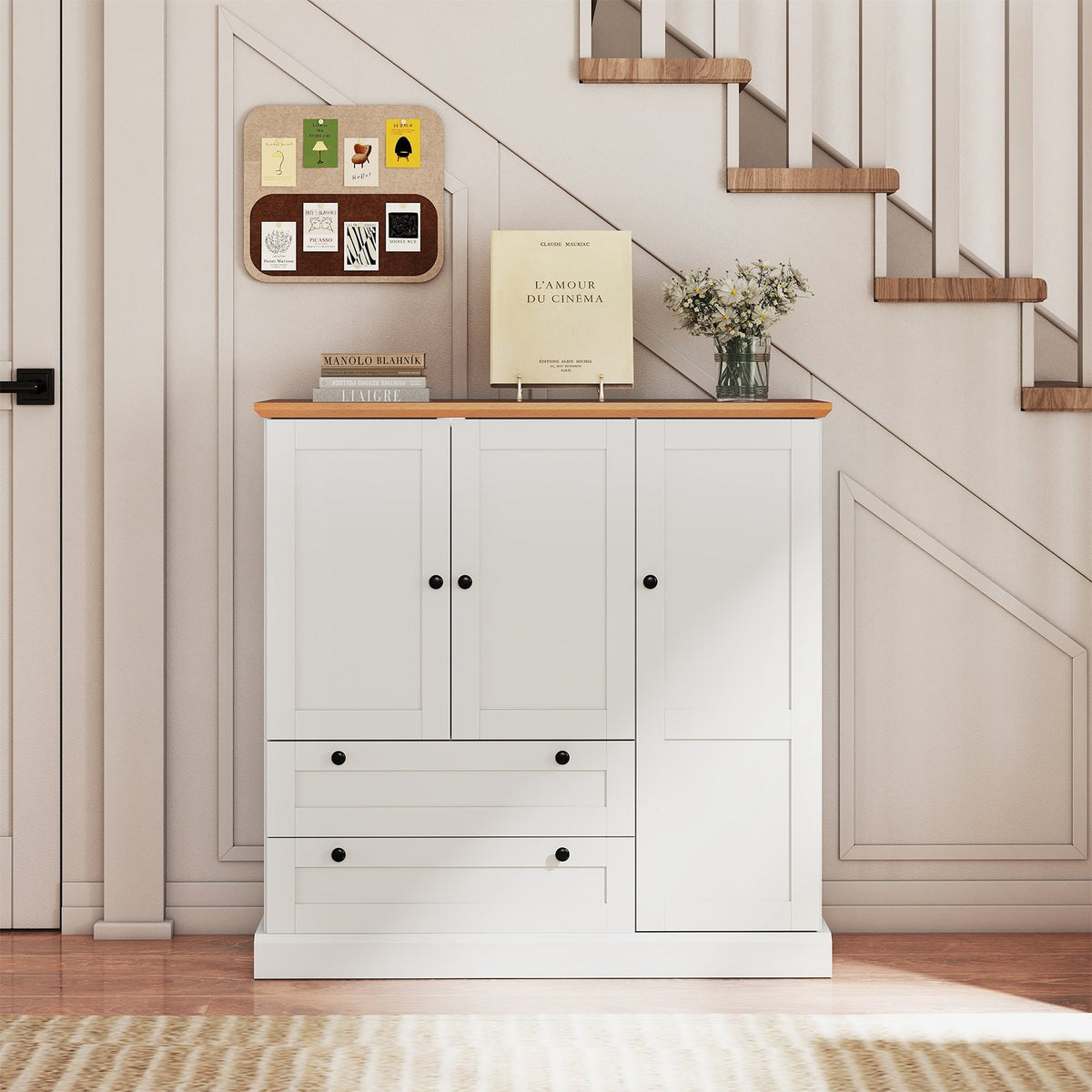 47.5 Inch Kitchen Freestanding Storage Cabinet with 3 Doors and 2 Large Drawers-White view 6