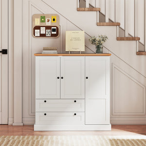 47.5 Inch Kitchen Freestanding Storage Cabinet with 3 Doors and 2 Large Drawers-White view 6