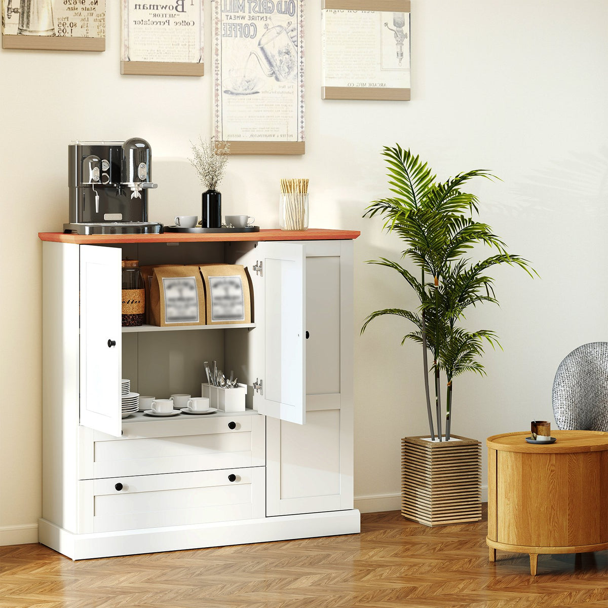 47.5 Inch Kitchen Freestanding Storage Cabinet with 3 Doors and 2 Large Drawers-White view 7