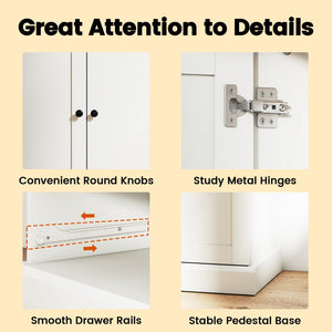 47.5 Inch Kitchen Freestanding Storage Cabinet with 3 Doors and 2 Large Drawers-White view 8