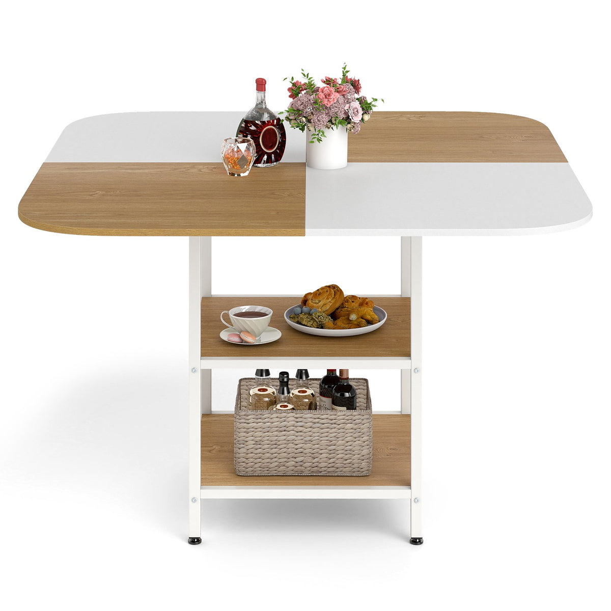 47.5 inch Modern Dining Table, Square Kitchen Table with Mix-colored Tabletop-Natural