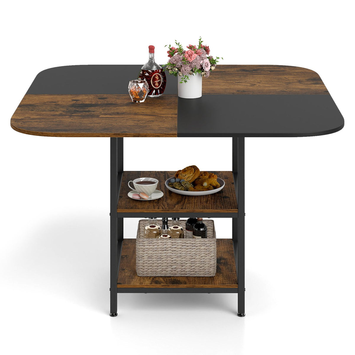 47.5 inch Modern Dining Table, Square Kitchen Table with Mix-colored Tabletop-Rustic Brown