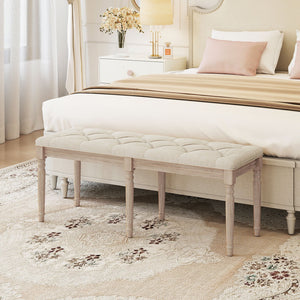 47.5 Inch Upholstered Bench with Carved Rubber Wood Legs and Padded Seat-Beige view 3