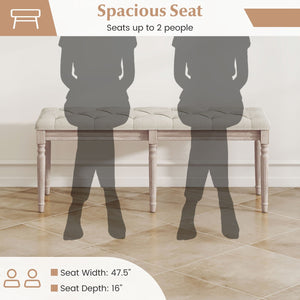 47.5 Inch Upholstered Bench with Carved Rubber Wood Legs and Padded Seat-Beige view 5