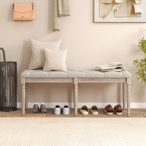 47.5 Inch Upholstered Bench with Carved Rubber Wood Legs and Padded Seat-Beige view 7
