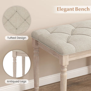 47.5 Inch Upholstered Bench with Carved Rubber Wood Legs and Padded Seat-Beige view 8