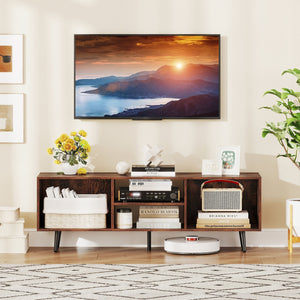 47.5 Inches TV Stand for 55-Inch TV with Compartments and Metal Legs-Rustic Brown view 2