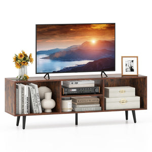 47.5 Inches TV Stand for 55-Inch TV with Compartments and Metal Legs-Rustic Brown view 4