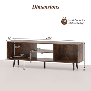 47.5 Inches TV Stand for 55-Inch TV with Compartments and Metal Legs-Rustic Brown view 5