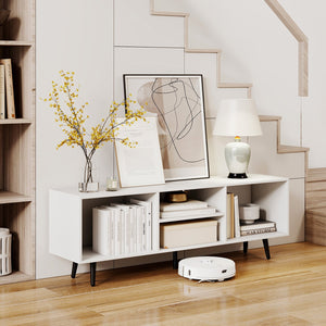 47.5 Inches TV Stand for 55-Inch TV with Compartments and Metal Legs-White view 3