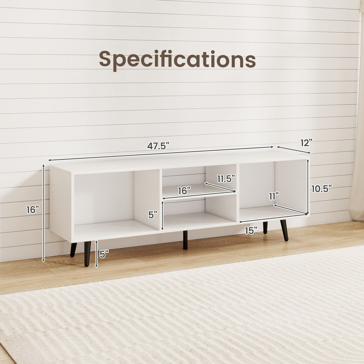 47.5 Inches TV Stand for 55-Inch TV with Compartments and Metal Legs-White view 5