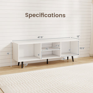 47.5 Inches TV Stand for 55-Inch TV with Compartments and Metal Legs-White view 5