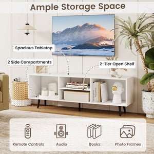 47.5 Inches TV Stand for 55-Inch TV with Compartments and Metal Legs-White view 7