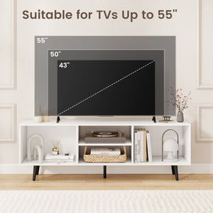47.5 Inches TV Stand for 55-Inch TV with Compartments and Metal Legs-White view 9