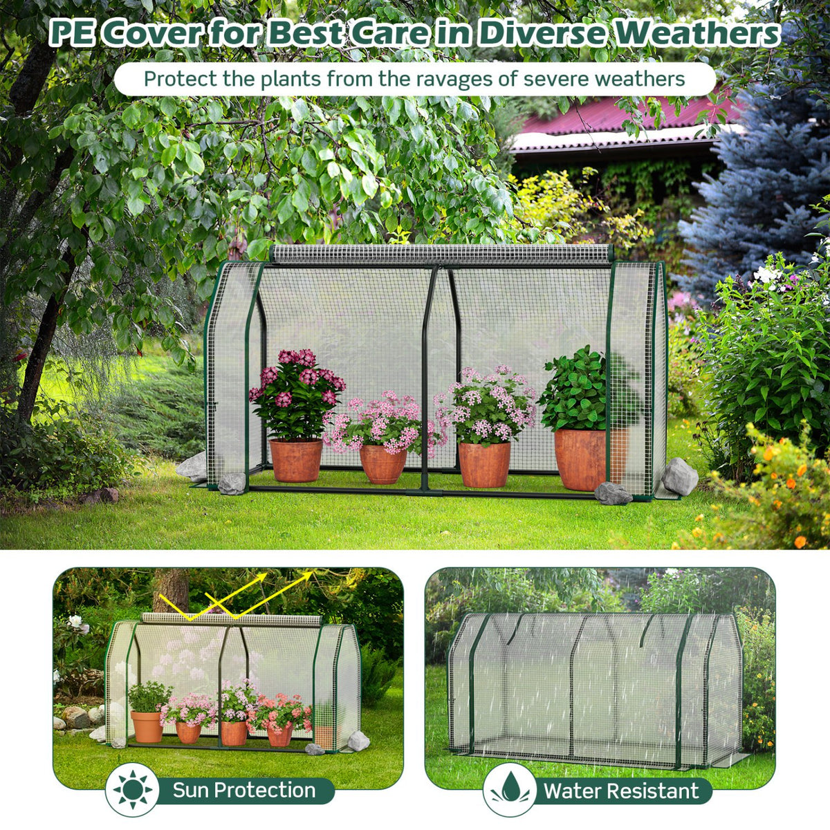 47.5 x 21.5 x 24 Inch Outdoor Mini Greenhouse with Roll-up Zipper Door view 7
