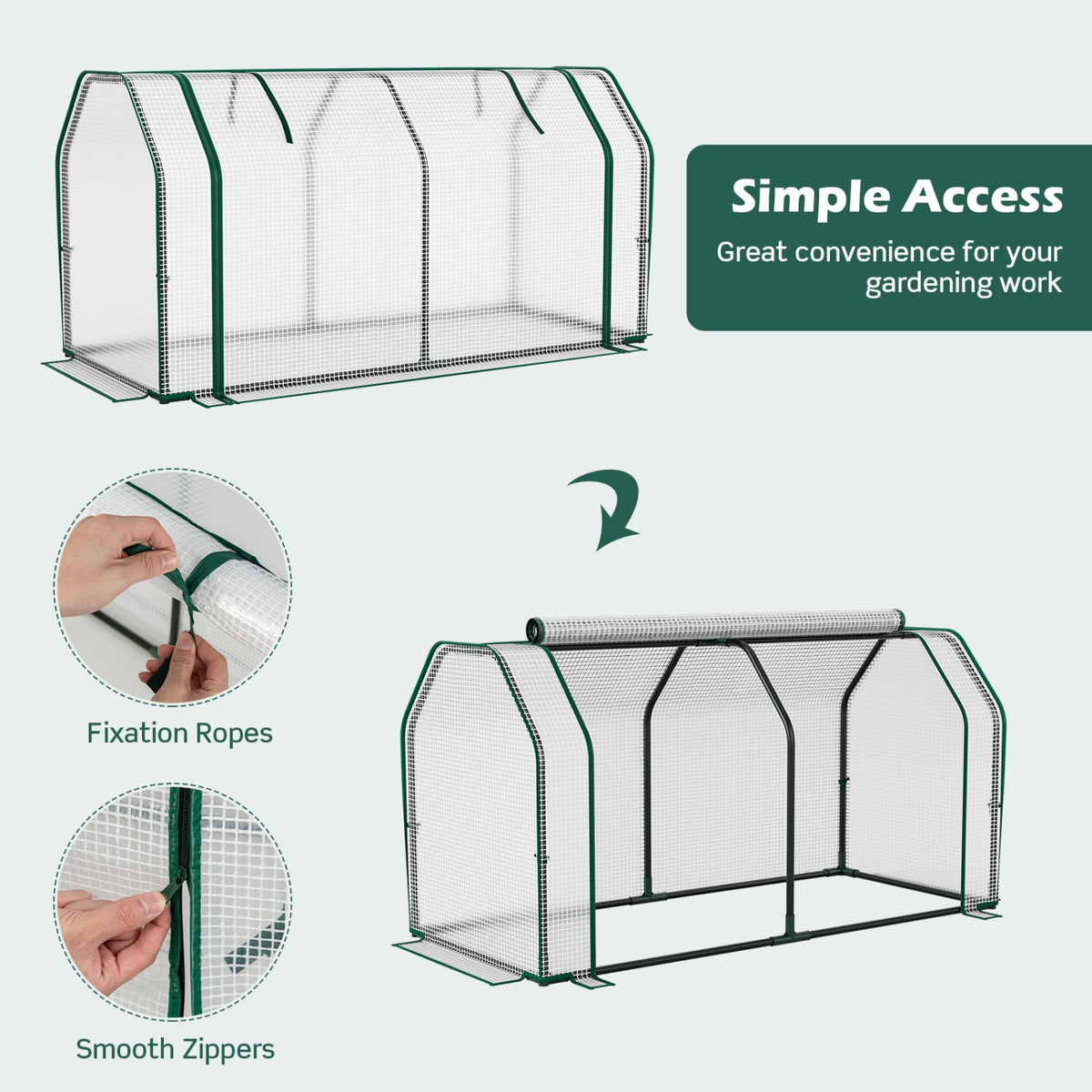47.5 x 21.5 x 24 Inch Outdoor Mini Greenhouse with Roll-up Zipper Door view 8
