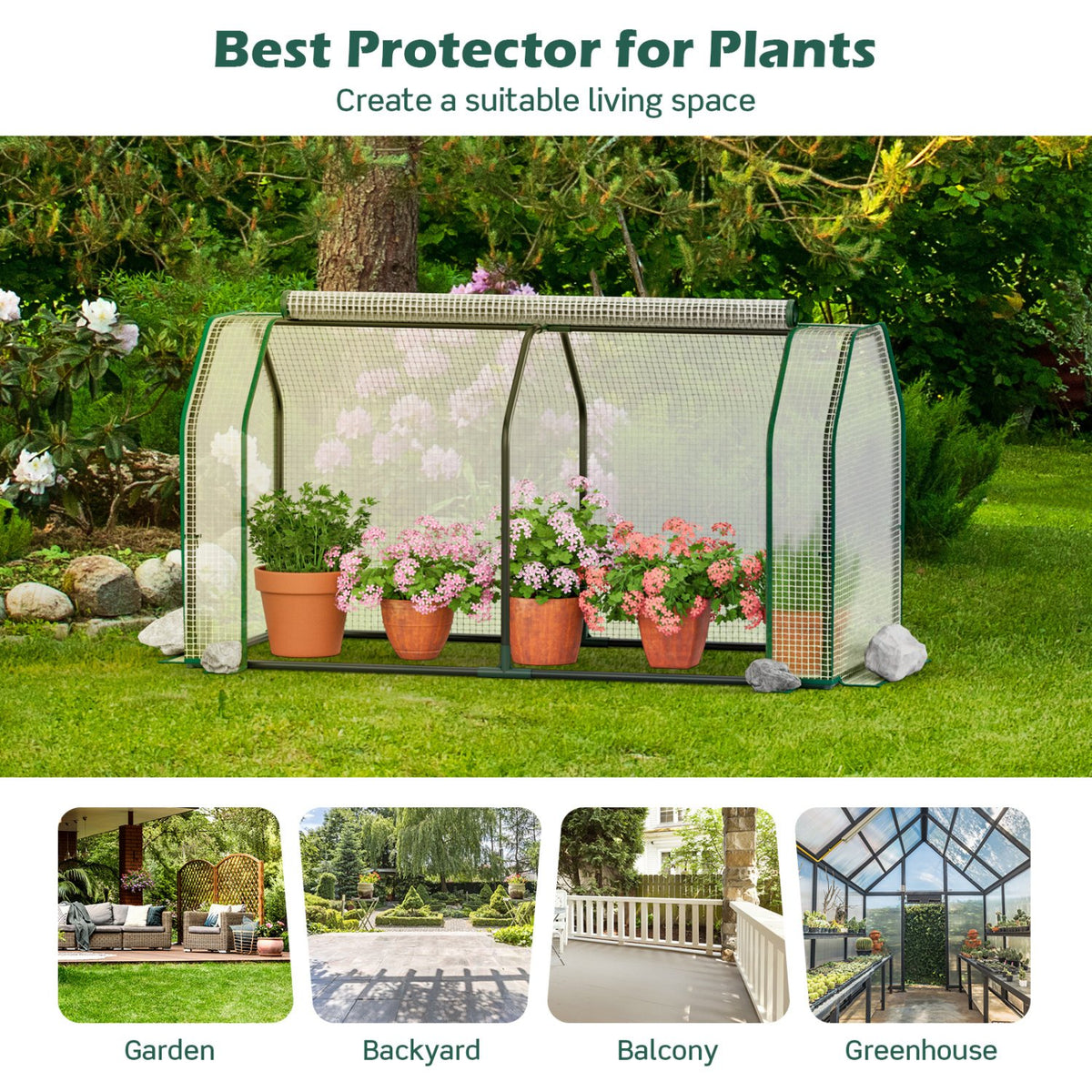 47.5 x 21.5 x 24 Inch Outdoor Mini Greenhouse with Roll-up Zipper Door view 9