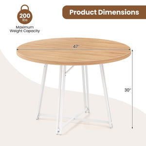 47 Inch Dining Table for 4-6 People Round Kitchen Table with Cross Base-Natural view 4