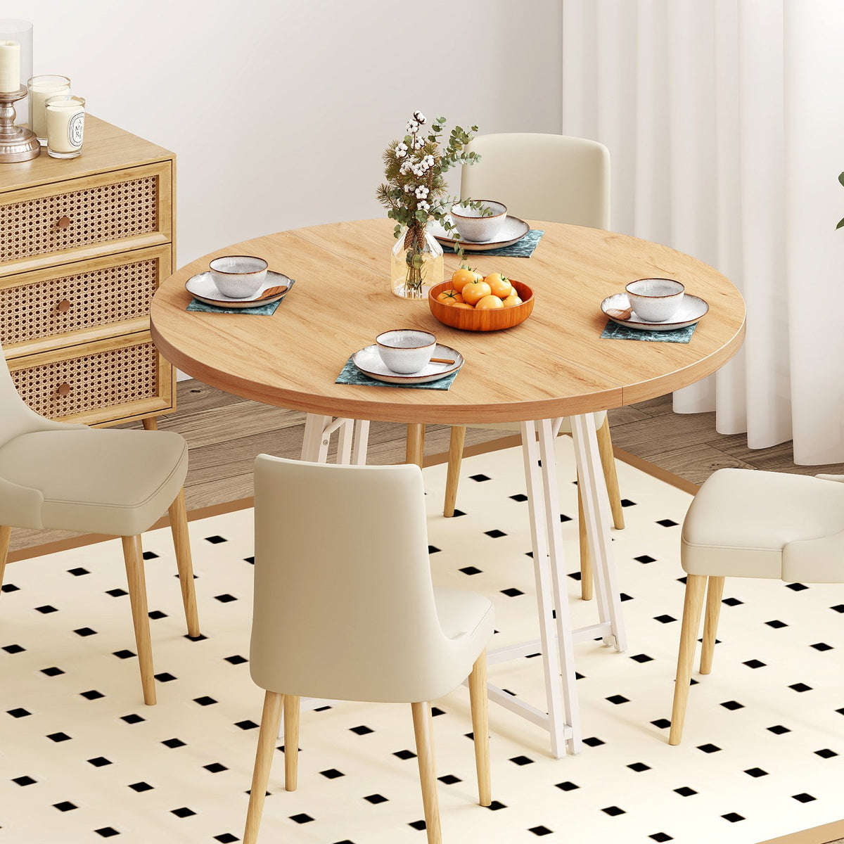 47 Inch Dining Table for 4-6 People Round Kitchen Table with Cross Base-Natural view 5