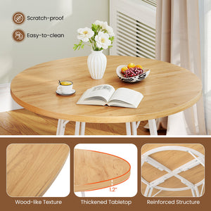 47 Inch Dining Table for 4-6 People Round Kitchen Table with Cross Base-Natural view 7