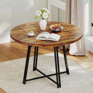 47 Inch Dining Table for 4-6 People Round Kitchen Table with Cross Base-Rustic Brown view 2