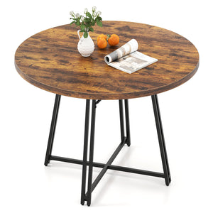 47 Inch Dining Table for 4-6 People Round Kitchen Table with Cross Base-Rustic Brown view 3