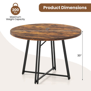 47 Inch Dining Table for 4-6 People Round Kitchen Table with Cross Base-Rustic Brown view 4