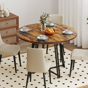 47 Inch Dining Table for 4-6 People Round Kitchen Table with Cross Base-Rustic Brown view 5