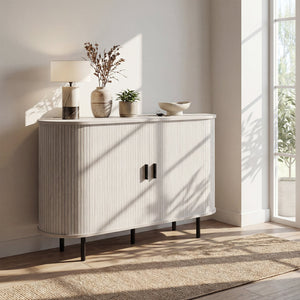 47 Inch Fluted Sideboard Buffet Cabinet with Tambour Sliding Doors and Metal Legs-Grey view 2