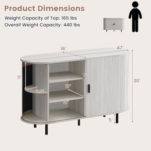 47 Inch Fluted Sideboard Buffet Cabinet with Tambour Sliding Doors and Metal Legs-Grey view 4
