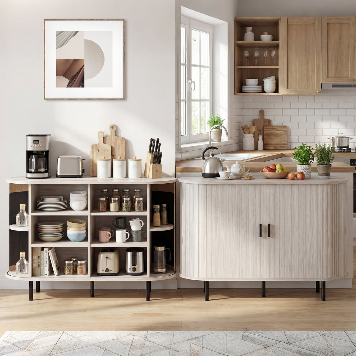 47 Inch Fluted Sideboard Buffet Cabinet with Tambour Sliding Doors and Metal Legs-Grey view 5