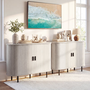 47 Inch Fluted Sideboard Buffet Cabinet with Tambour Sliding Doors and Metal Legs-Grey view 6