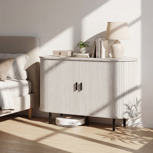 47 Inch Fluted Sideboard Buffet Cabinet with Tambour Sliding Doors and Metal Legs-Grey view 7