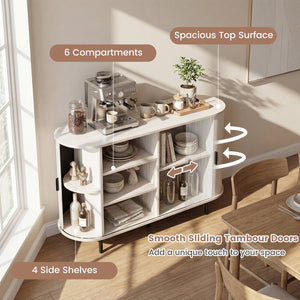 47 Inch Fluted Sideboard Buffet Cabinet with Tambour Sliding Doors and Metal Legs-Grey view 8