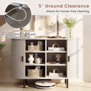 47 Inch Fluted Sideboard Buffet Cabinet with Tambour Sliding Doors and Metal Legs-Grey view 9