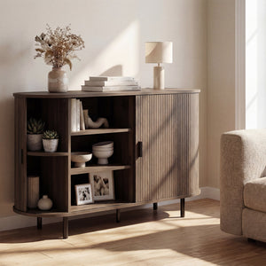 47 Inch Fluted Sideboard Buffet Cabinet with Tambour Sliding Doors and Metal Legs-Walnut view 3