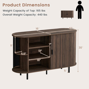 47 Inch Fluted Sideboard Buffet Cabinet with Tambour Sliding Doors and Metal Legs-Walnut view 4