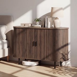 47 Inch Fluted Sideboard Buffet Cabinet with Tambour Sliding Doors and Metal Legs-Walnut view 5