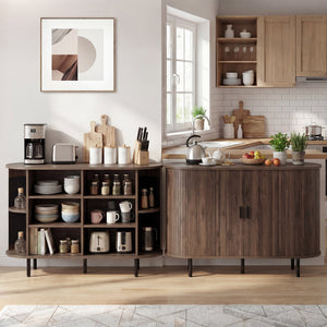 47 Inch Fluted Sideboard Buffet Cabinet with Tambour Sliding Doors and Metal Legs-Walnut view 6