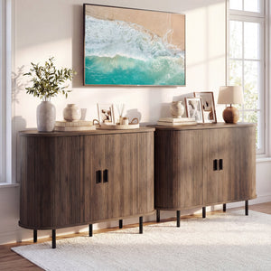 47 Inch Fluted Sideboard Buffet Cabinet with Tambour Sliding Doors and Metal Legs-Walnut view 7
