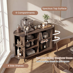 47 Inch Fluted Sideboard Buffet Cabinet with Tambour Sliding Doors and Metal Legs-Walnut view 8