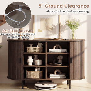 47 Inch Fluted Sideboard Buffet Cabinet with Tambour Sliding Doors and Metal Legs-Walnut view 9