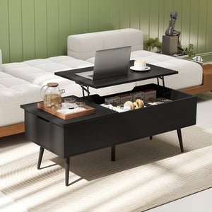 47 Inch Lift Top Coffee Table with 2 Hidden Compartments-Black view 3
